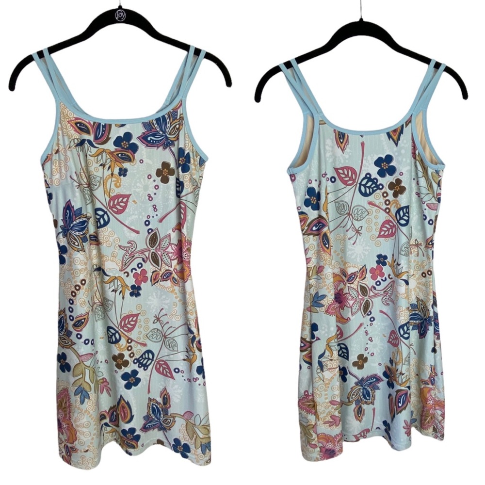 Aventura BLUE Floral Fit Flare Stretch Double Strap Athleisure Tank Dress Wmn Sm - Picture 9 of 16